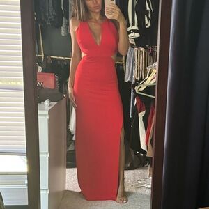 Elegant Red Cutout Evening Gown - Women's Dress